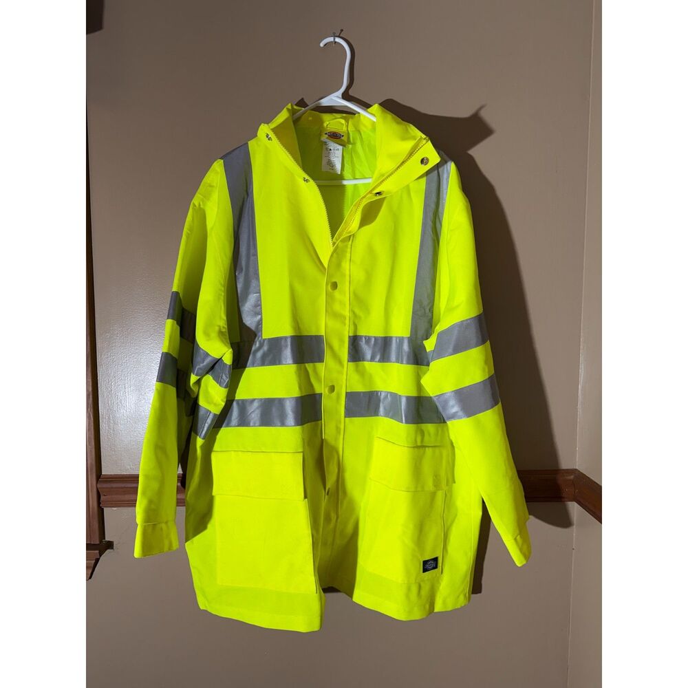 Dickies Hi-Vis Reflective Safety Rain Jacket XL Yellow